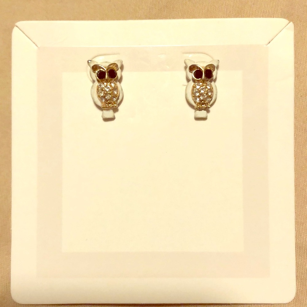 White and gold Owl earrings